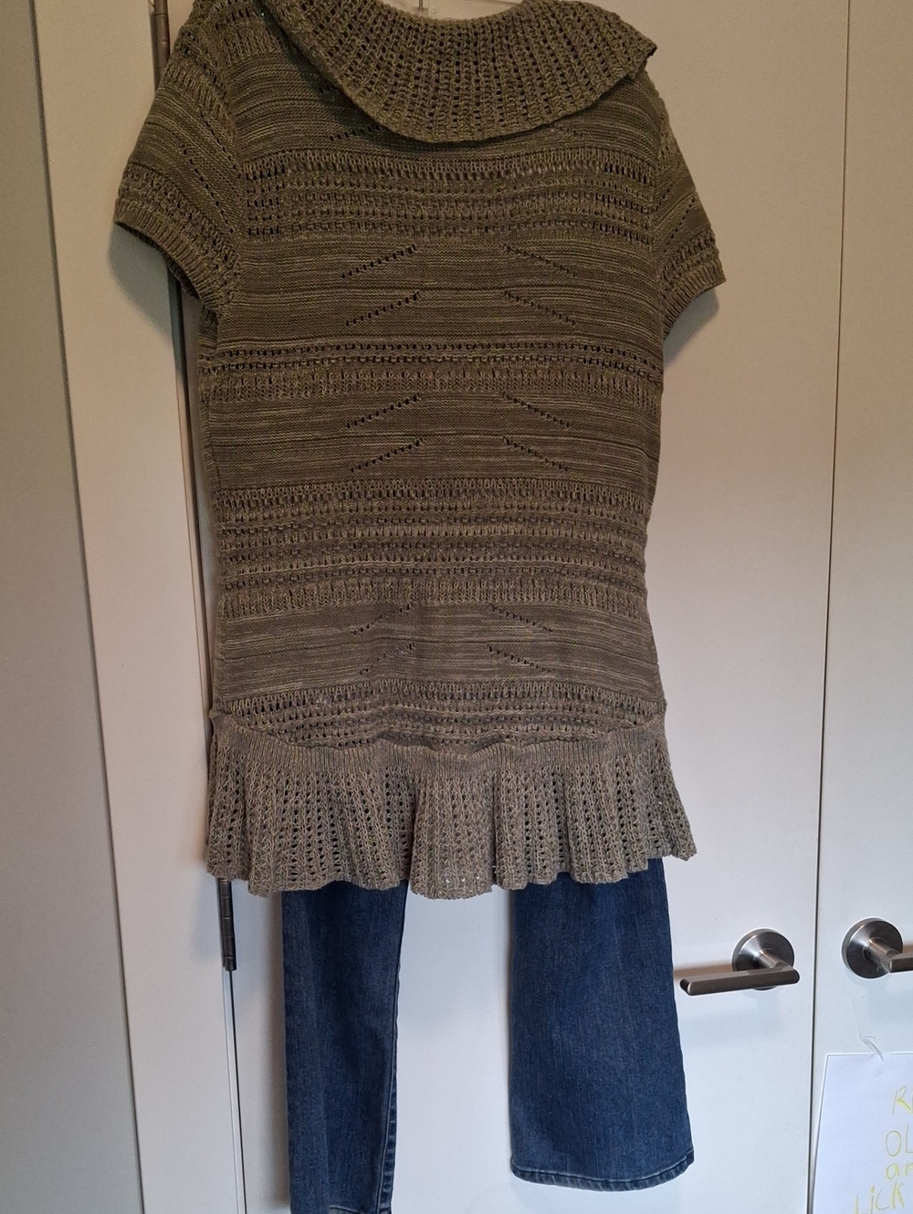 Style & Co. Olive Knit Ruffle Open-Front Cardigan - Picture 4 of 4